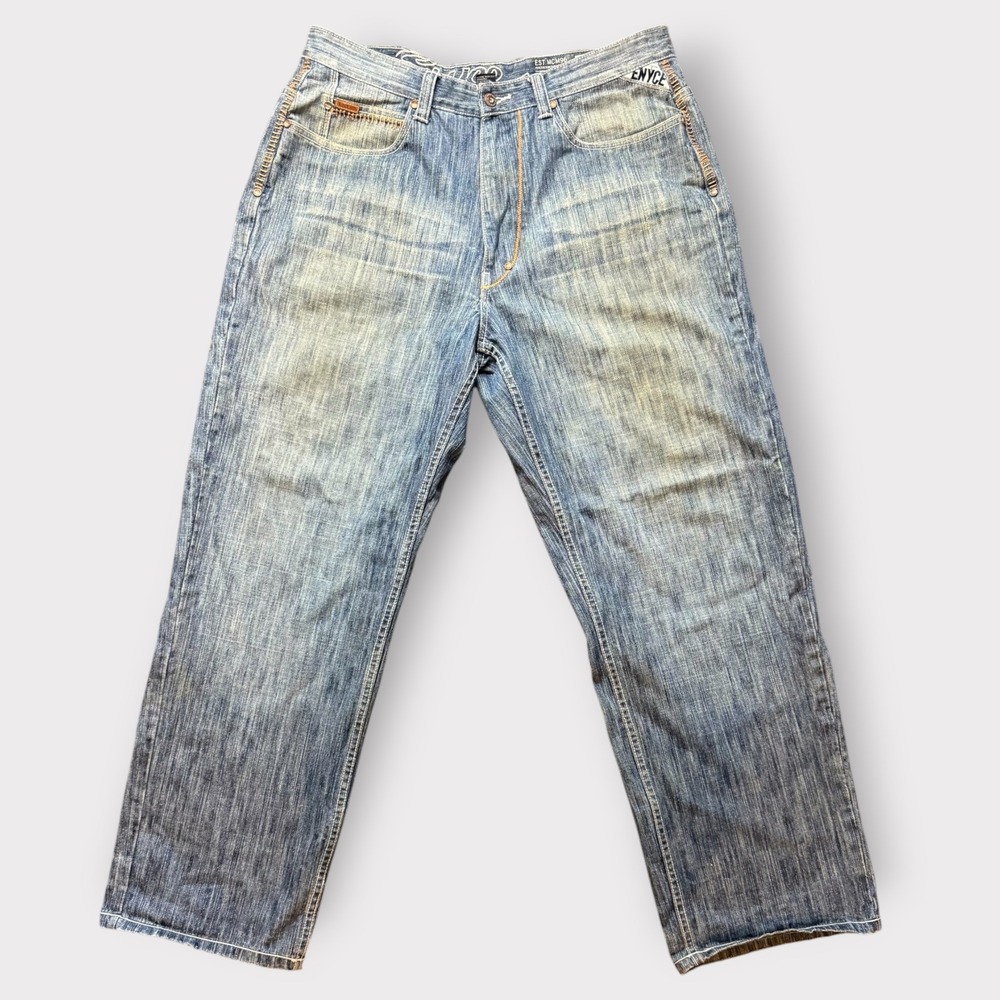 Enyce Mens Baggy Blue Denim Jeans Size 36 Y2K Streetwear Hip Hop Relaxed Fit